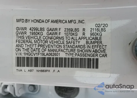 2020 Honda Accord Lx from USA, damaged, VIN 1HGCV1F19LA062601